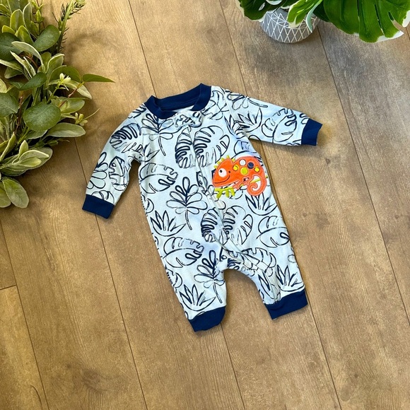 Koala Baby Boy Zip Longalls Blue Chameleon Romper Tropical One Piece - Picture 3 of 10